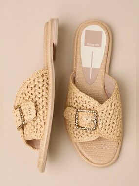 Dolce Vita Natural Woven Buckle Slide Mules